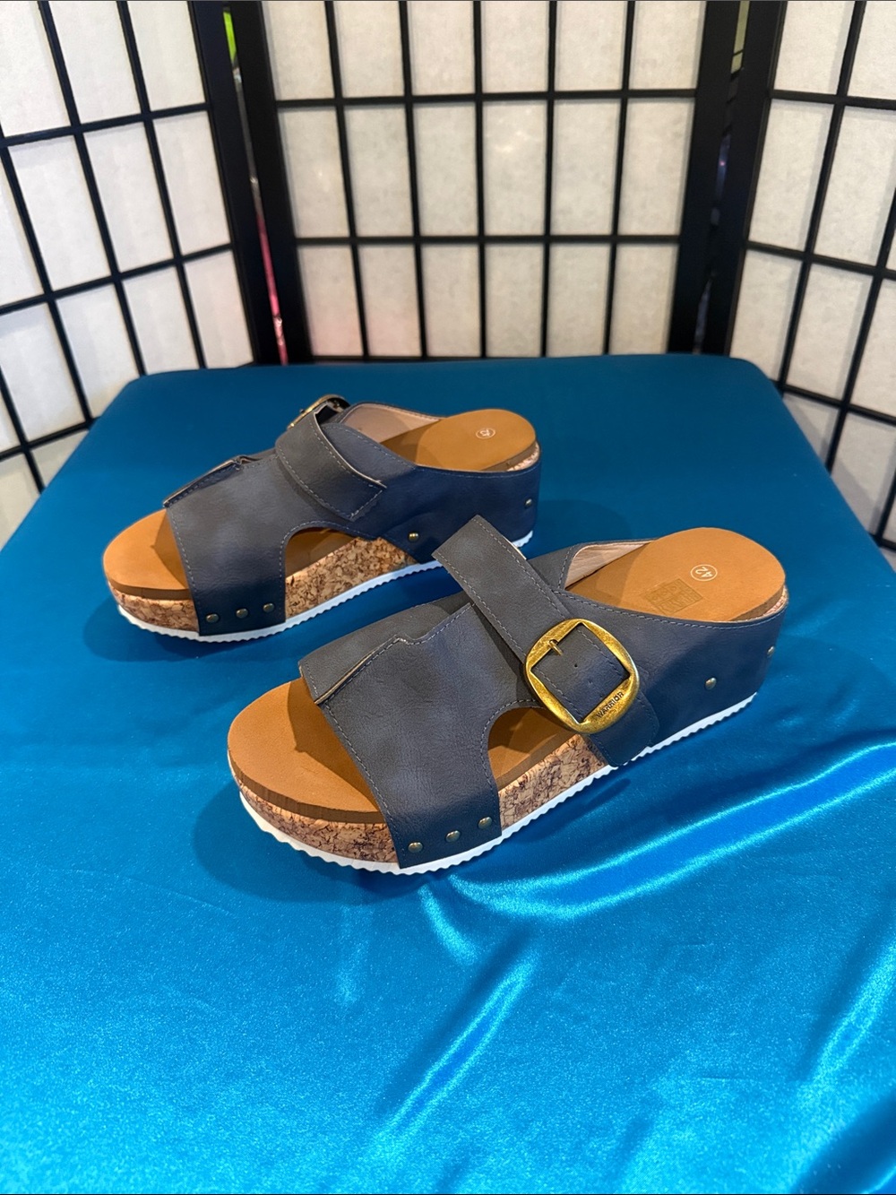 Cork Wedge Slide with Gold Buckle